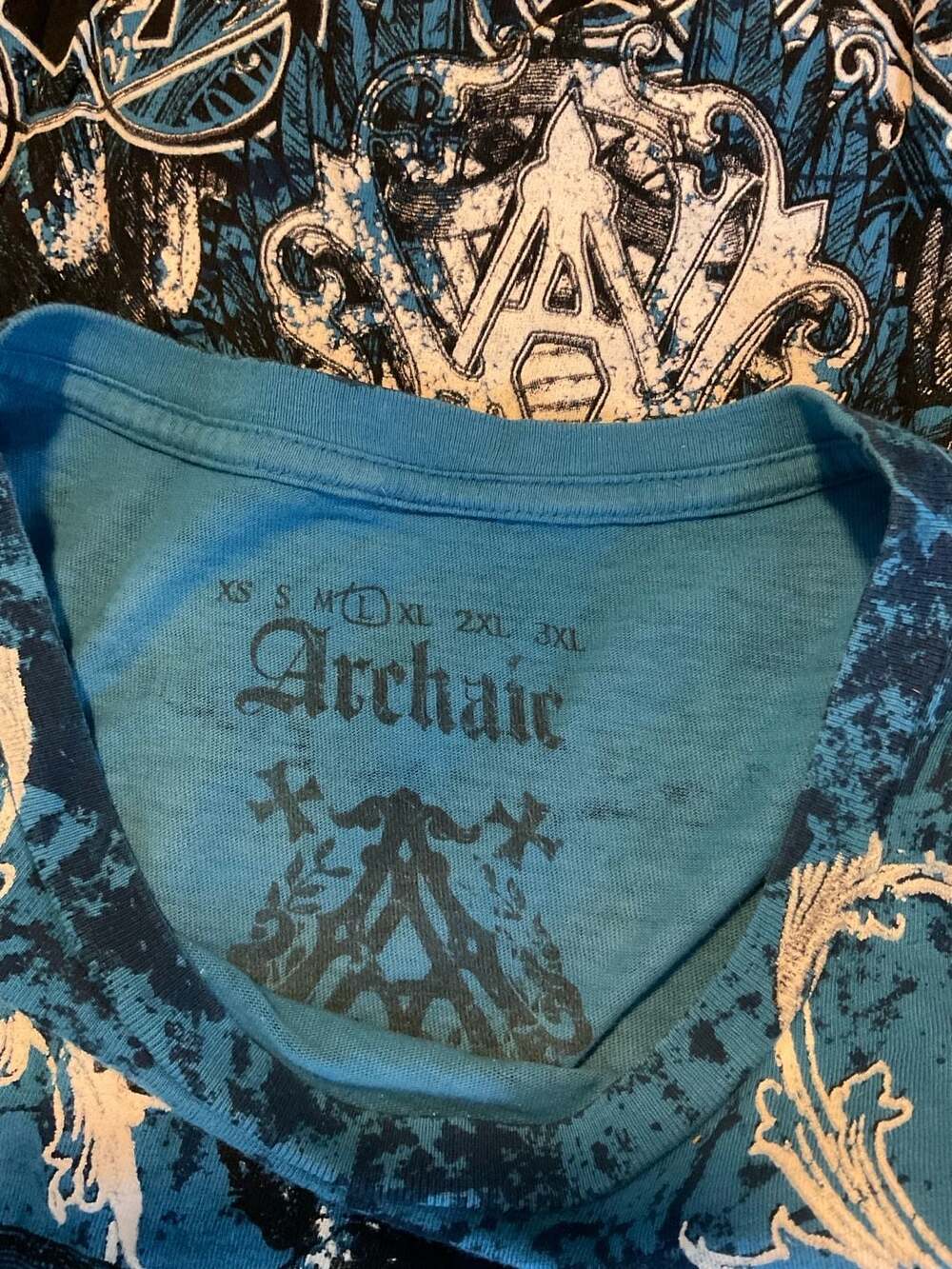 Archaic by Affliction Blue Grunge Graphic Wing Crest T-Shirt - Picture 4 of 4
